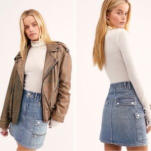Free People Cargo Denim Mini Skirt With Utility Zippers Size 24